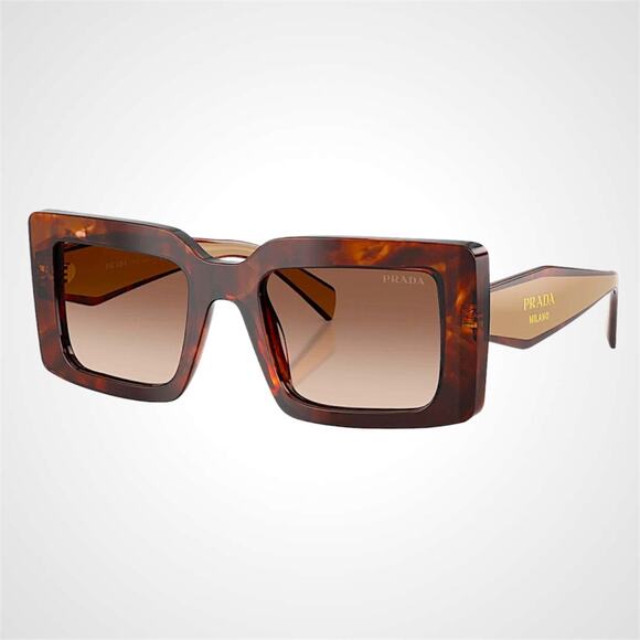 New PRADA Sunglasses Brown Beige Caramel Tortoise Gold Symbole Womens Rectangle